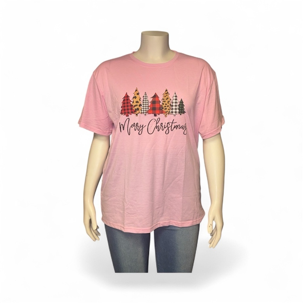 Pink Christmas Graphic Tee Merry Christmas Holiday T-Shirt NWOT S,M,L,XL,2XL - Picture 4 of 4